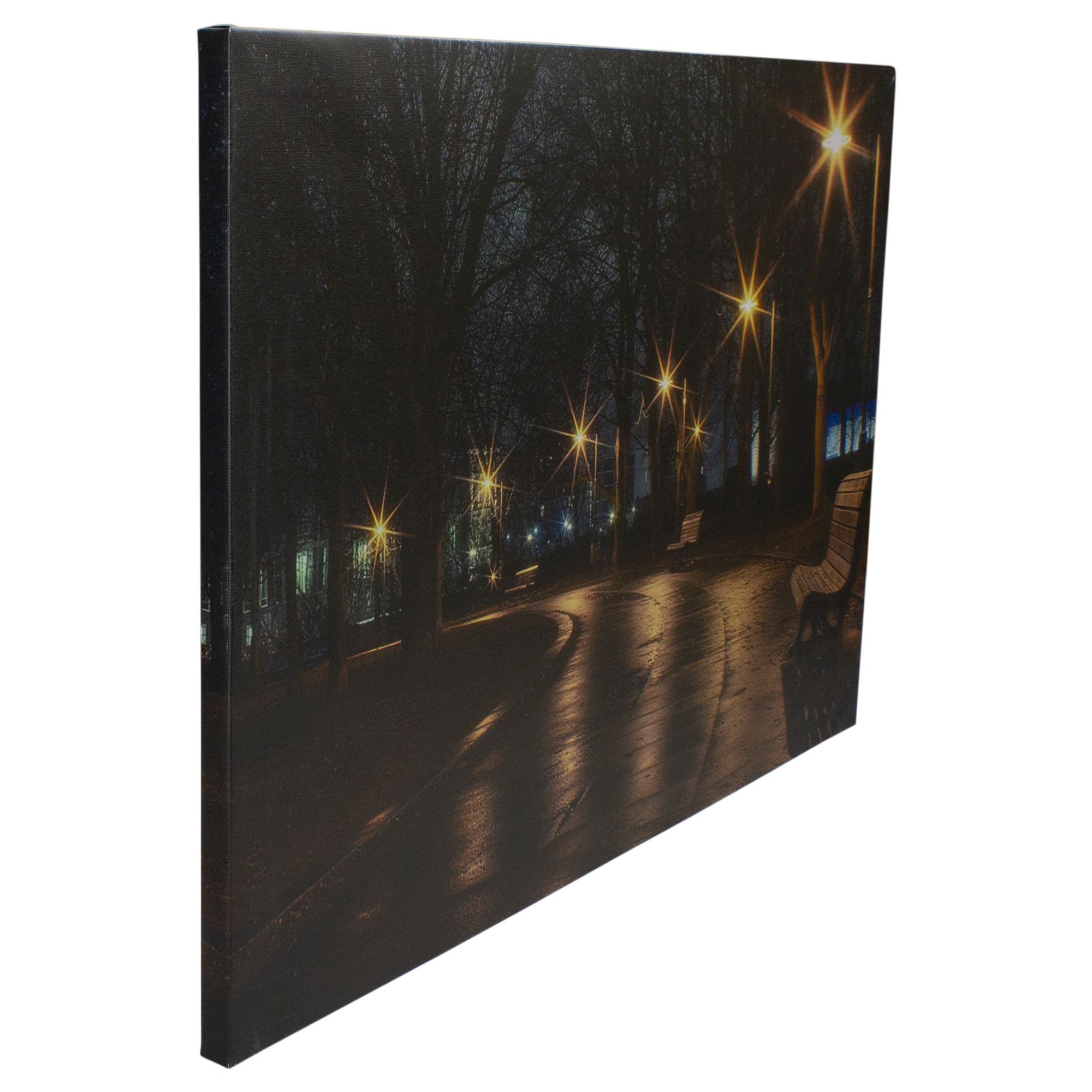 LED Lighted Nighttime City Park Scene Canvas Wall Art 15.75" x 23.75"