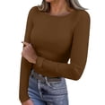 thumbnail image 2 of Chemise à Manches Longues Doublée de Polaire Thermique pour Femmes, Col Rond en Velours Double Face, Couche de Base pour Automne Hiver, Confort Chaud, Café m, 2 of 7