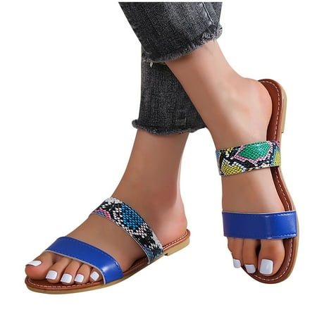 

Women s Slide Sandals Open Toe Two Strap Slip On Flat Sandals Casual Summer Shoes