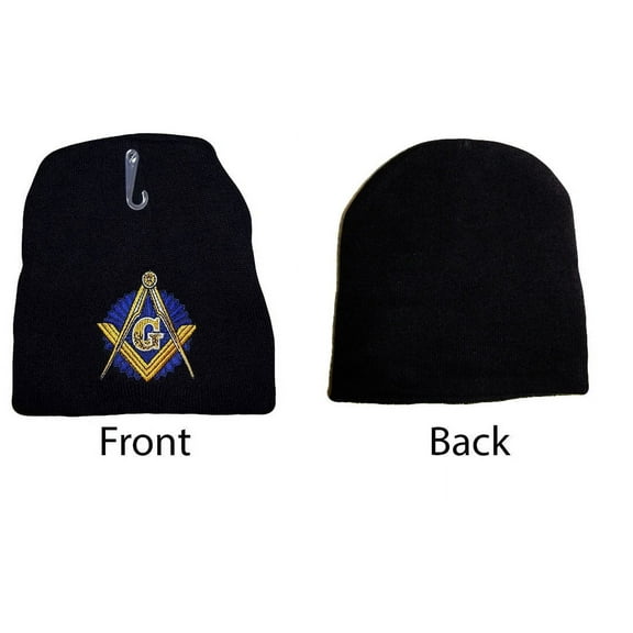 8" Black With Shadow Masonic Embroidered Winter Beanie Skull Cap Mason