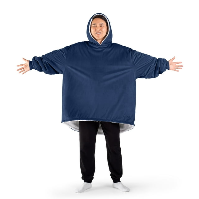 Bare Home Plush Sherpa Wearable Blanket - Fluffy & Soft - Lightweight - Adult, Dark Blue