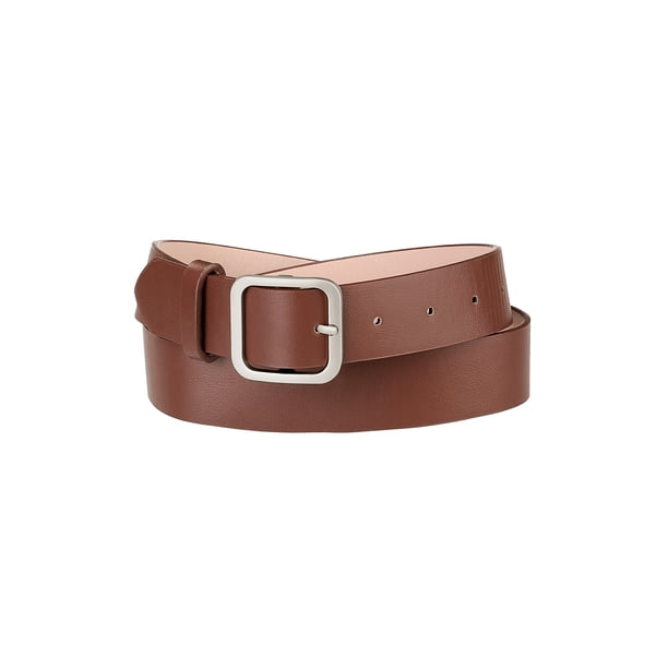 Cinturón de hebilla para mujeres, cinturón ancho suave y casual para vestidos, jeans y pantalones de 102 cm/40.16" color marrón, hebilla plateada