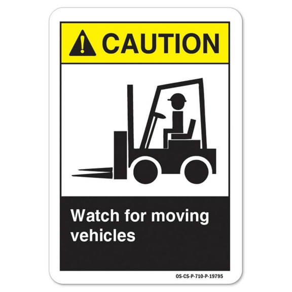 ANSI Caution Sign - Watch For Moving Vehicles | Decal | Protect Your Business, Work Site, Warehouse & Shop Area osha safety sign |  Made in the USA