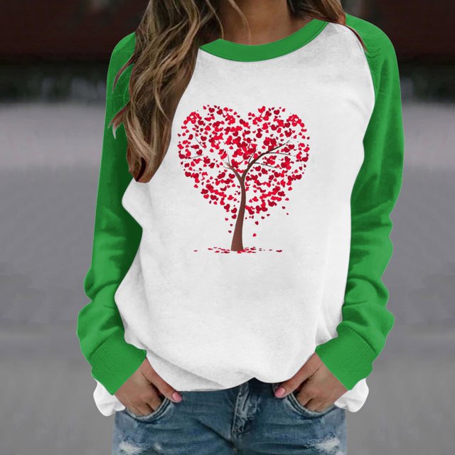 Meichang Sweatshirts pour Femmes Sweatshirt de la Saint-Valentin Femmes Sweatshirt Graphique Cœur Manches Longues Col Rond Pull de Vacances en Solde Cadeaux de la Saint-Valentin