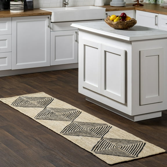 Rugs USA Axel Diamond Jute Area Rug, 2' x 8', Runner, Genevieve Natural