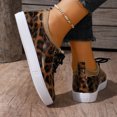 thumbnail image 3 of Low Top Sneakers for Women Leopard Print Lace up Round Toe Flat Shoes Comfy Slip on Casual Tennis Shoes Brown Size 8, 3 of 8