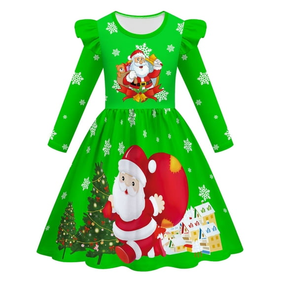 Afdoent Girls Fashion Dresses Child Xmas Girls Dresses Party Dance Kids Christmas Long Sleeve Dress 1-2 Years