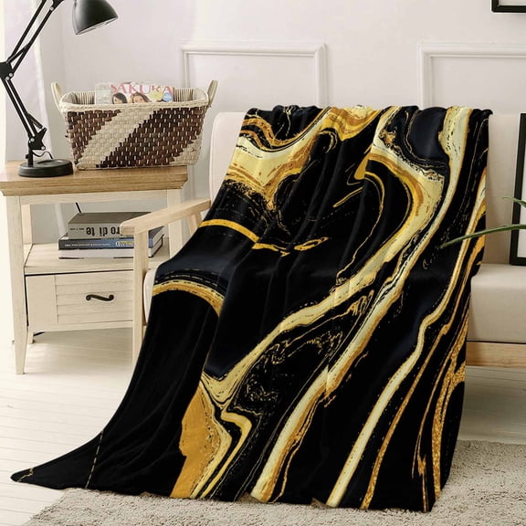 Fleece Blanket Gold Striped Marble Texture Blankets, Soft Cozy Warm Flannel Throw Blanket, Modern Abstract Fluid Art Blanket for Bed Couch Sofa,40x50In