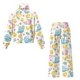 thumbnail image 5 of SCRAWLGOD Easter Egg Floral Chick Print White Women's 2 Piece Outfits Casual Turtleneck Pullover Sweatshirts and Wide Leg Pants with Side Pockets Trendy Cozy Tracksuit Sets, M, 5 of 7