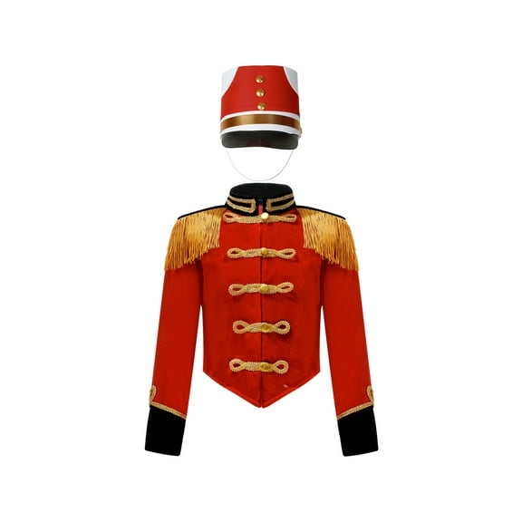 YIZYIF Kids Girls Marching Band Costume Halloween Circus Lion Tamer Outfit Tassels Button Down Jacket with Hat A Red 10