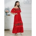 thumbnail image 4 of IDOPIP Women Mexican Dress Off Shoulder Floral Embroidered Long Maxi Dress Traditional Fiesta Dresses, 4 of 9