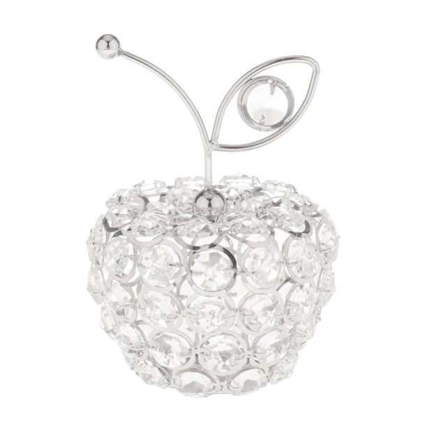 Adornos de frutas de cristal con diamantes de imitación hechos a mano coleccionables para decoración de escritorio Manzana plateada B