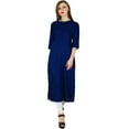 thumbnail image 2 of Bimba Women Blue Solid Rayon Kurta Kurti 3/4 Sleeve Casual Formal Tunic Blouse, 2 of 7