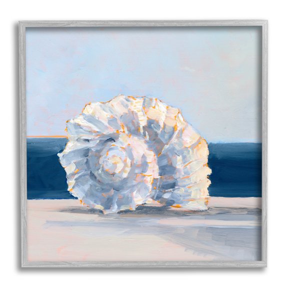 Stupell Industries Blue Seashell Painting Animals & Insects Painting Gray Framed Art Print Wall Art, 24 x 24