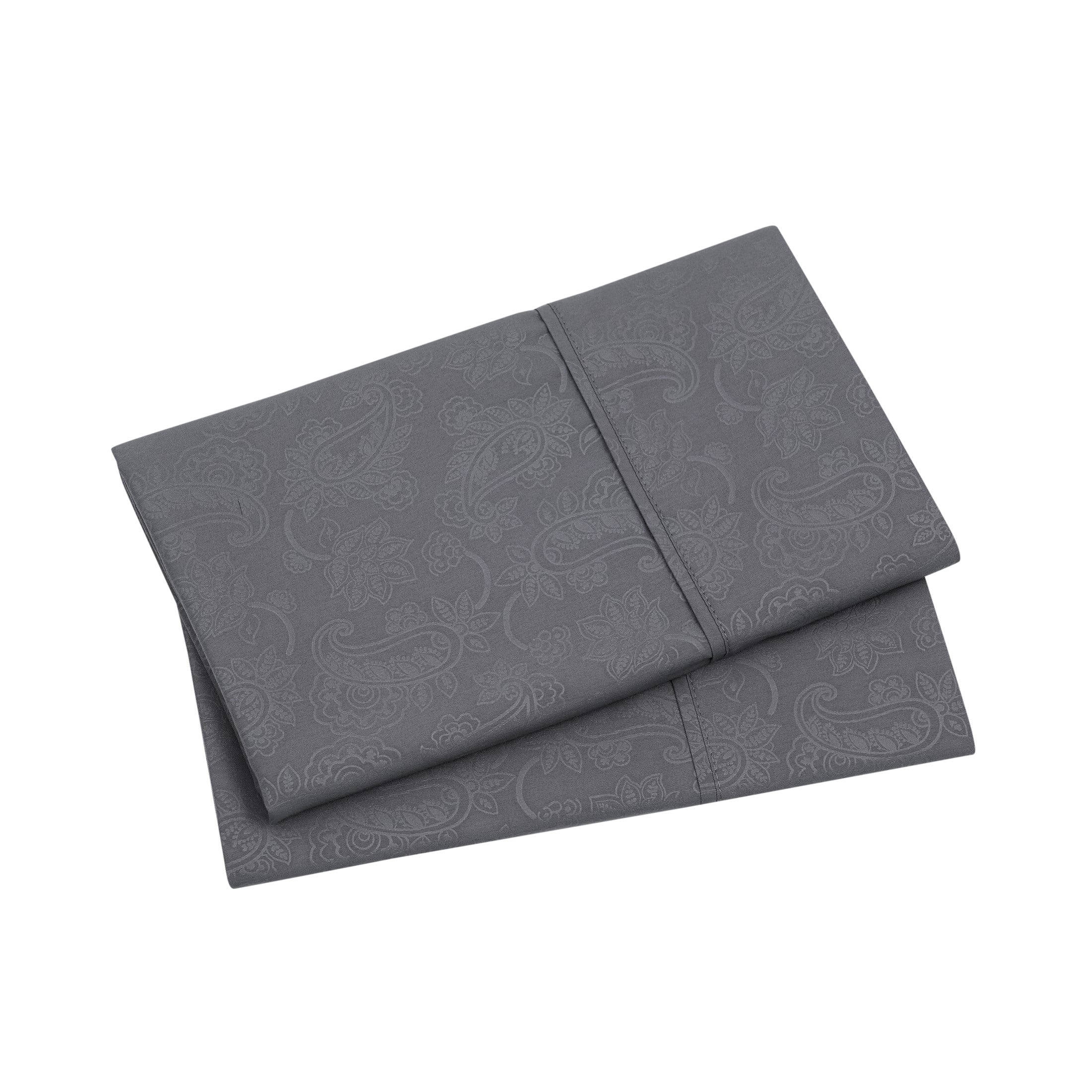 Mainstays Super Soft Brushed Microfiber Pillowcase Set, Grey Embossed Hayden Paisley, King, 2 Piece