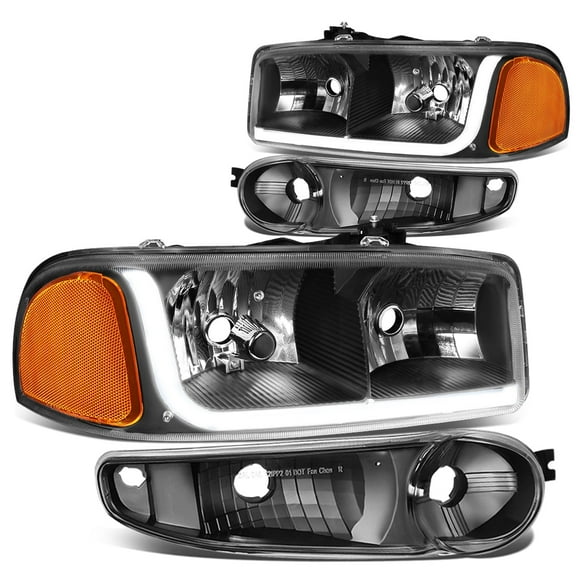 DNA Motoring For 01-07 GMC Sierra/Yukon Denali LED DRL Black Amber Headlights Bumper Lamps