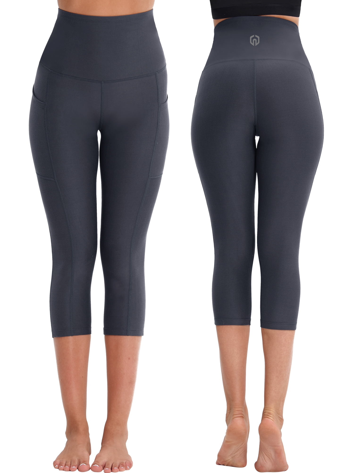 NELEUS Womens High Waist Yoga Capris Tummy Control Workout Stretch Capri Leggings with Pockets,Black+Gray+Red,US Size XL