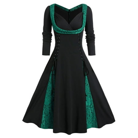 

Bell Sleeve Medieval Dress for Women Elastic Steampunk Corset Bandage Dresses Halloween Costumes Lace Skull Dress