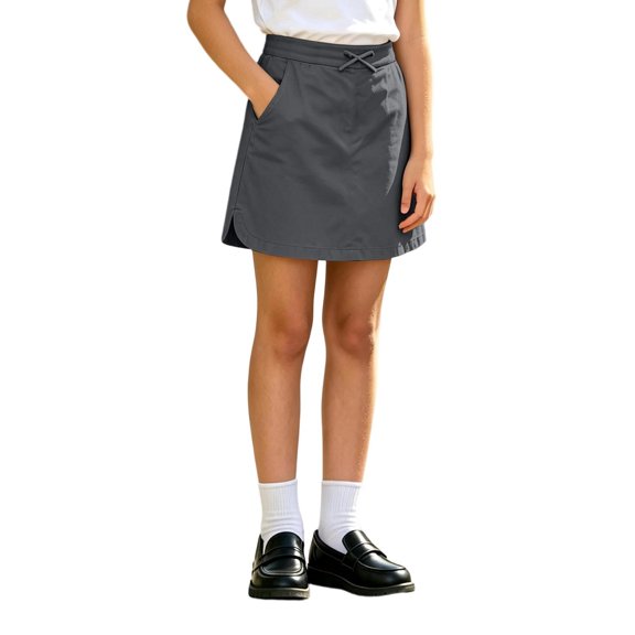 Girl's Skorts Skirts High Waisted A Line Uniform Skirts with Built-in Shorts Golf Skirts for Girls (Grey)
