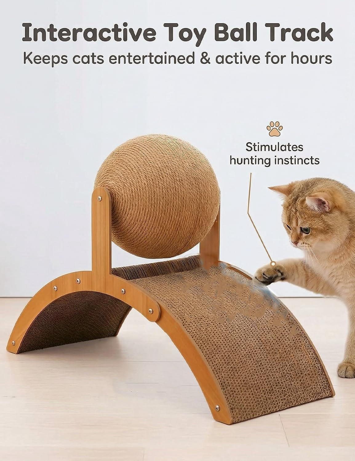 2026 Cat Scratching Ball On Stand, Solid Wood Interactive Cat Scratcher with 360° Rotating Natural Sisal Ball,  Durable Scratching Surface, Attracting A Cat's Attention, for Indoor Cats & Kittens
