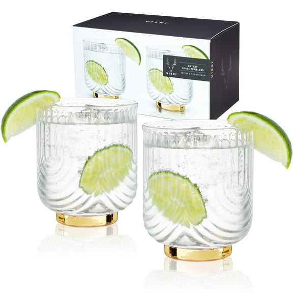 Viski Gatsby Tumblers for Whiskey, Margarita, Party Gifts, 12oz Set of 2
