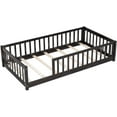 thumbnail image 5 of Twin Size Floor Bed for Little Ones, Wood Twin Montessori Bed Frame with Fence Guardrails and & Support Slats, Twin Playhouse Bed Without Door, Wood Fence Bed Playpen Bed, Expresso, 5 of 7
