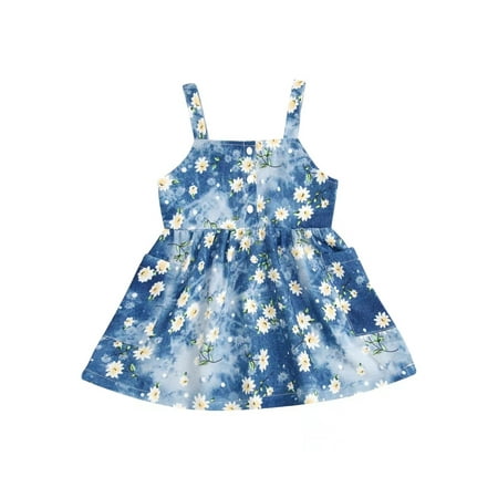 

LSFYSZD Baby Girls Summer Dress Floral Print Square Neck Sleeveless Tank Dress with Pockets for Toddler Girls 0-24 Months