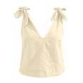 thumbnail image 5 of yoeyez Linen Tank Tops for Women Summer V Neck Sleeveless Tops Cute Tie Shoulder Bow Lightweight Fashion Beach Blouse Beige,XXXL, 5 of 6