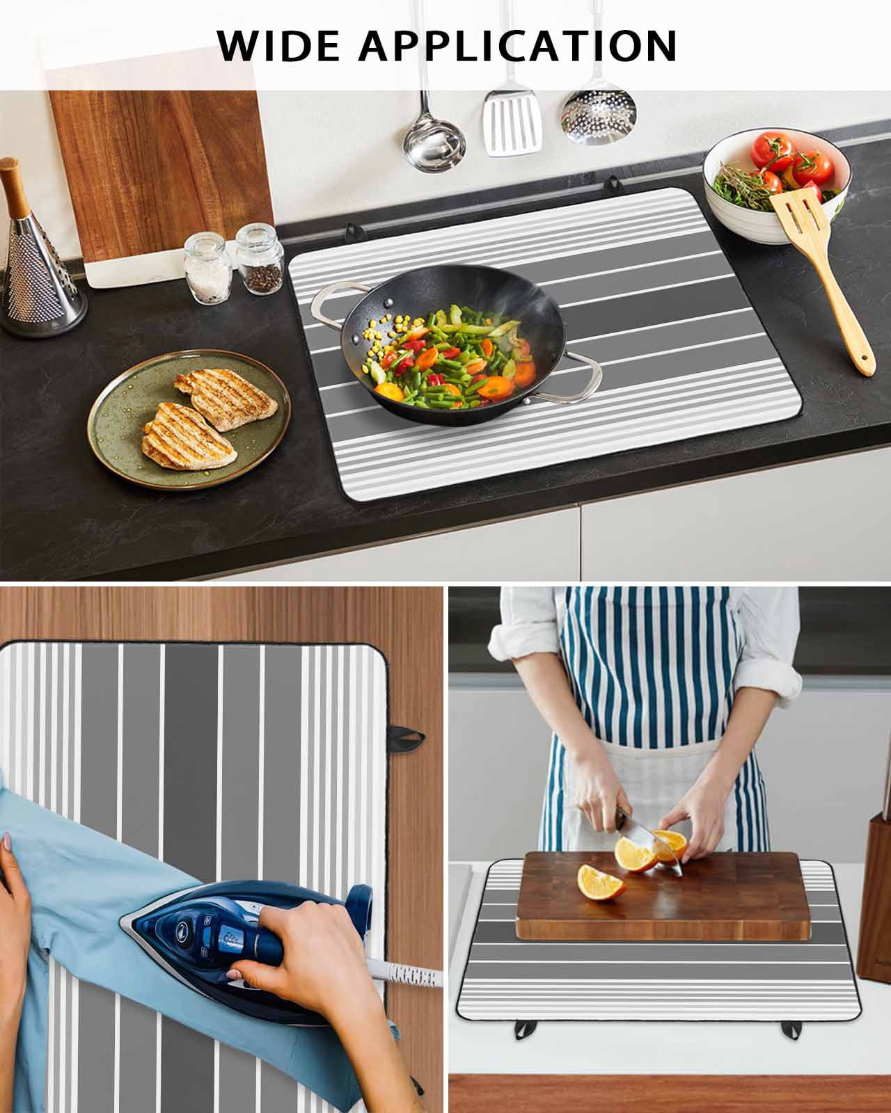 nqOlkjepod Large Induction Cooktop Protector Mat 36"x21", Gray Ombre Stripe Stove Top Covers for Electric Stove, Vintage Minimalist Gradient Lines Stove Burner Cover Mats, Glass Top Stove Cover