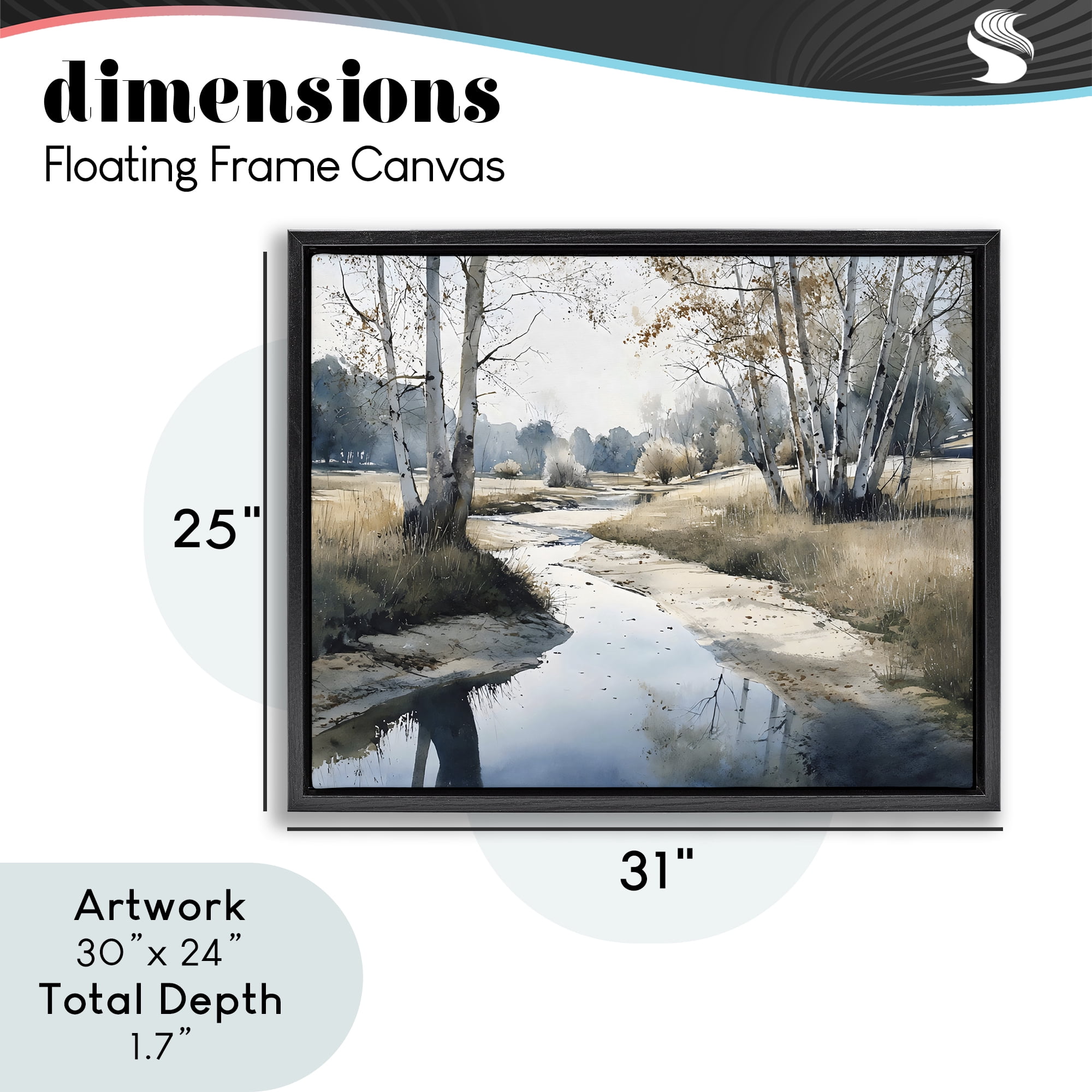 Stupell Industries Birch Tree Creek in Autumn Black Framed Floater Canvas Wall Art, design by Franklyn Gregory