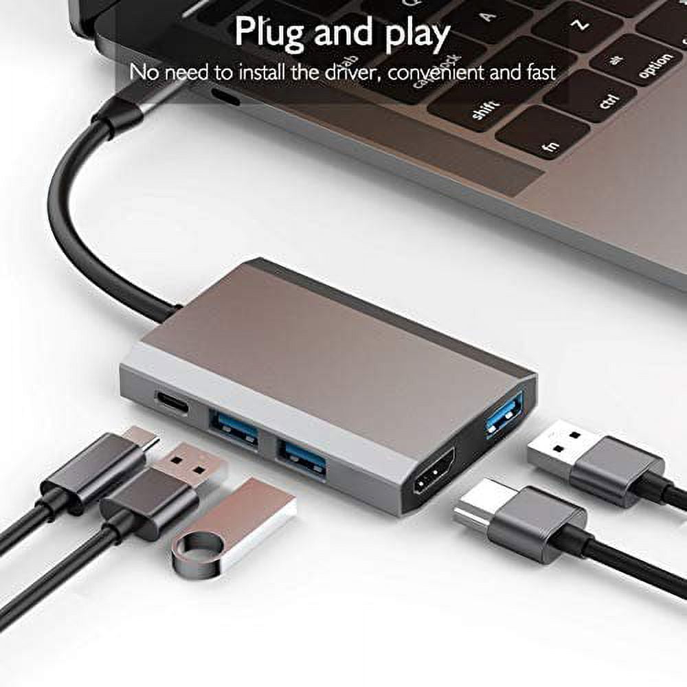 THYMOBO USB C to USB Hub Portable Aluminum USB Type C Adapter with 3 USB 3.0 Ports USB C to 4K HDMI & USB C Charging Port, Compatible with MacBook Pro Nintendo Switch and Windows Type C Laptops -Grey