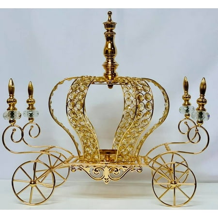 Crown Carriage - Gold Crown Metal Carriage Coach All Occasion Party-Wedding, Sweet 16, Mis Quince Anos Decoration Princess Party Fairytale Centerpiece 17