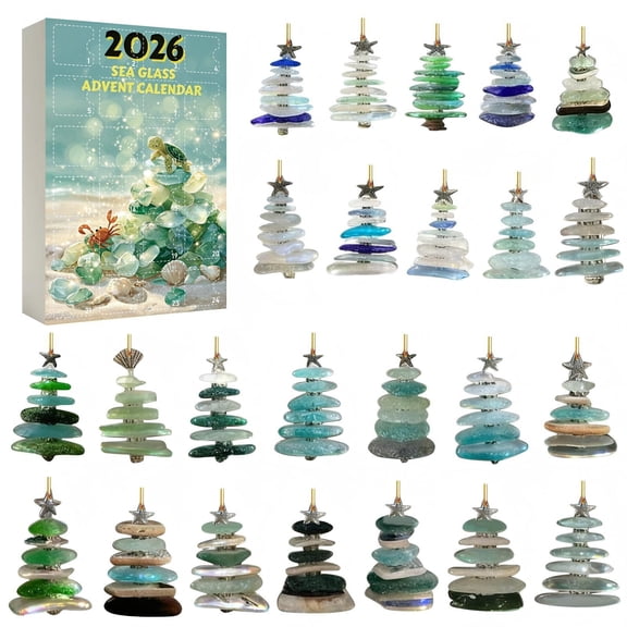 CQHVKQ Sea Glass Advent Calendar 2026, 24 Days Christmas Countdown Calendar of Coastal Surprises, Sea Themed 2D Acrylic Iconic Natural Stone Ornaments Christmas Advent Calendar for Xmas Tree Decor