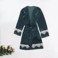 thumbnail image 2 of Women's Gold Velvet Long Sleeve Robes Soft Lace Trim Bathrobe Lightweight Sleepwear Ladies Nightgown with Belt, 2 of 3