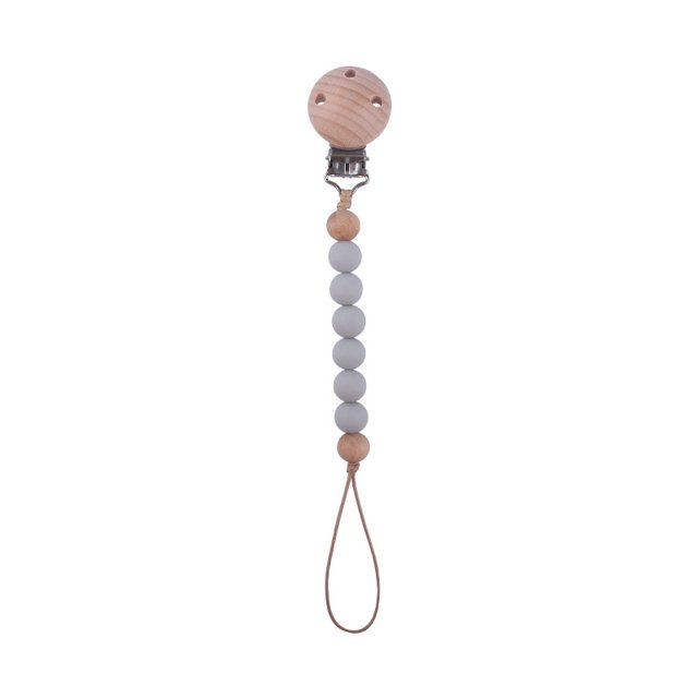Productos para bebés, pinza para chupete de madera de haya para apaciguar al bebé, cuentas de silicona, pegamento para dientes molares, juguete, cadena anticaída