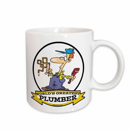 

3dRose Funny Worlds Greatest Plumber II Occupation Job Cartoon Ceramic Mug 11-ounce