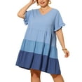 thumbnail image 2 of DARING DIVA Babydoll Ruffle Flowy Swing Hem Chambray Mini Dress 1X Blue, 2 of 6