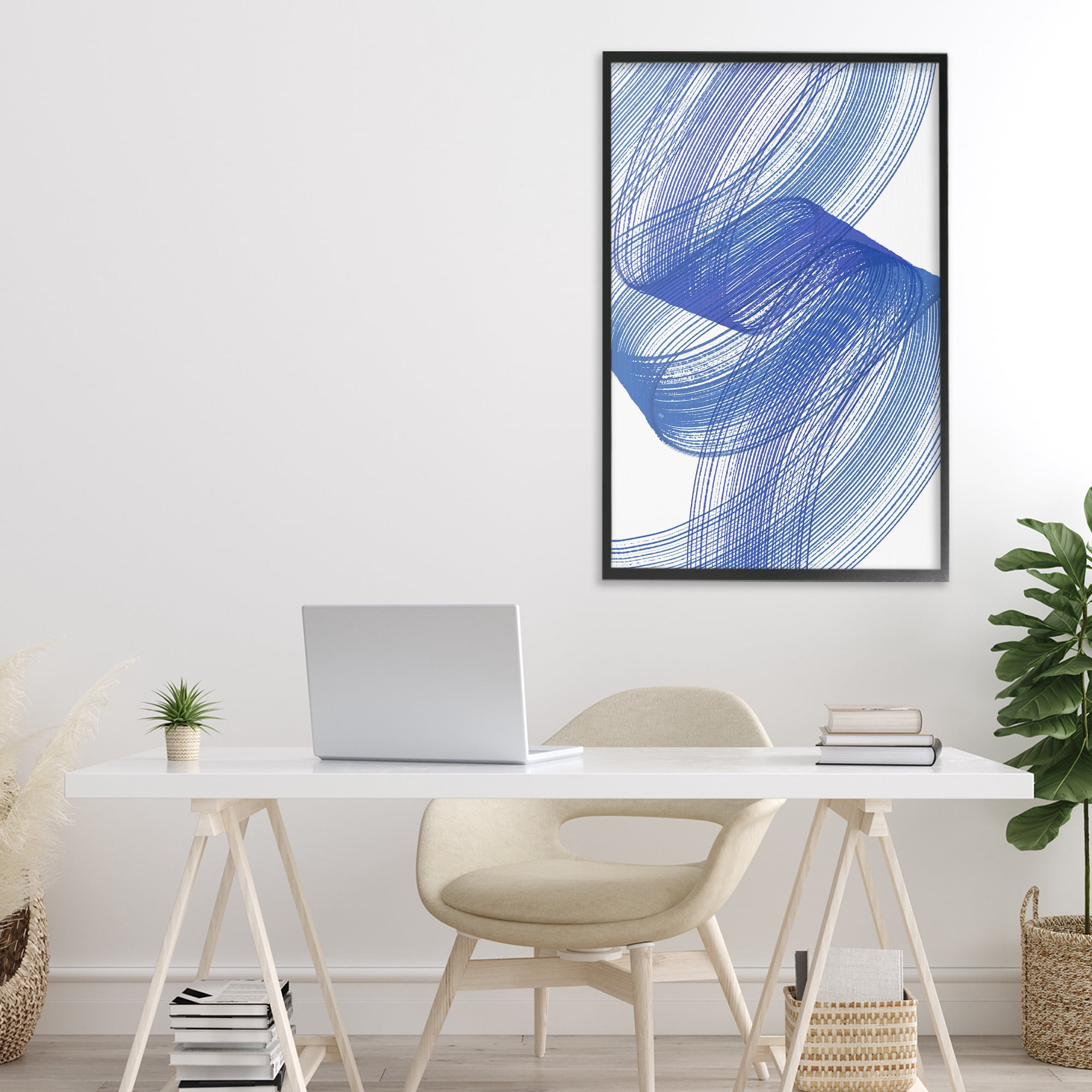 Stupell Industries Blue Lines Flowing In Motion Black Framed Giclee Art, design by Martina Pavlova