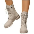 thumbnail image 6 of White Women'S Round Toe Lace-Up Boots With Thick Sole And Mid Heel For A Clean Winter Style, 6 of 9
