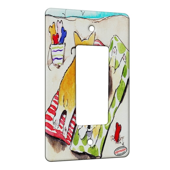 KuzmarK™ 1 Gang Rocker Wall Plate - Beach Corgis Welsh Corgi Dog Art by Denise Every