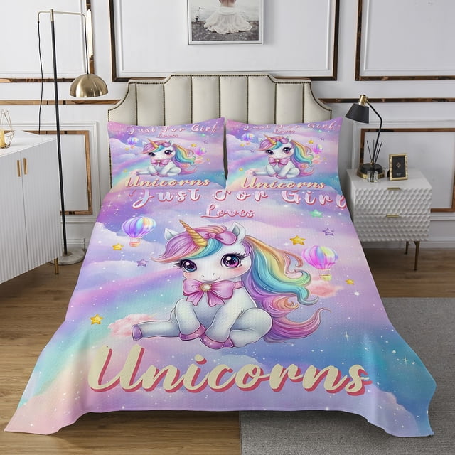 Erosebridal Girls Unicorn Coverlet Set Twin, Ultra Soft 2-Piece