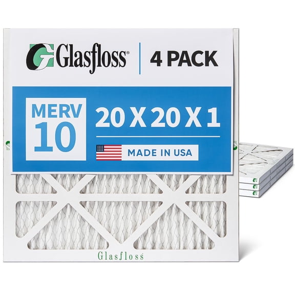 Glasfloss ZL 20x20x1 MERV 10 Pleated AC Furnace Air Filters. Box of 4. Exact Size: 19-1/2 x 19-1/2 x 7/8