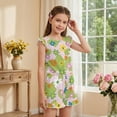thumbnail image 4 of ZIATUBLES Pink Green Floral Print Girls Romper Summer Casual Ruffle Trim Round Neck Short Jumpsuit Elastic Waist Kids One-Piece Playsuit with Pockets for 11-12 Y, 4 of 6