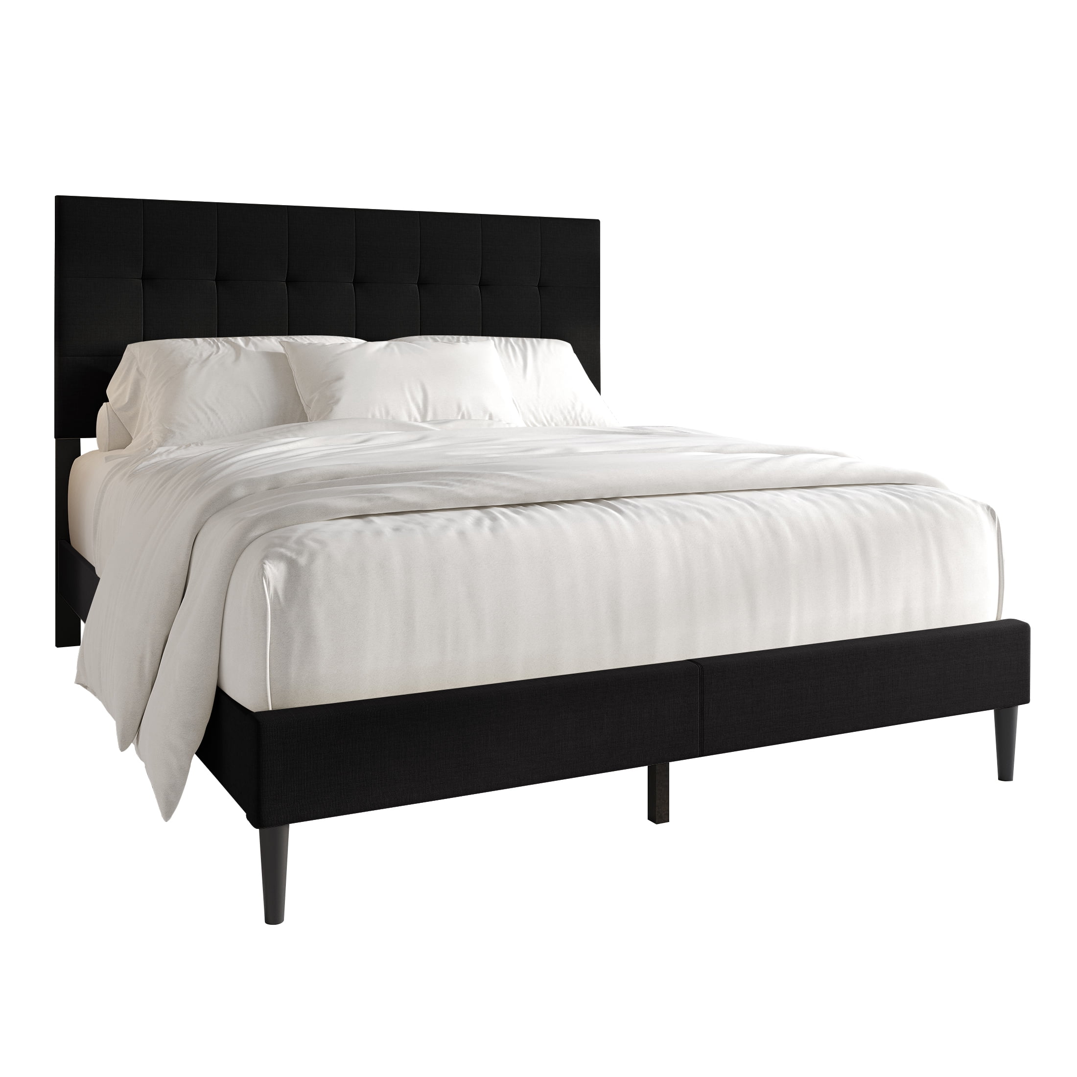 Castle Place Classic Linen Upholstered Twin Platform Bed, Black