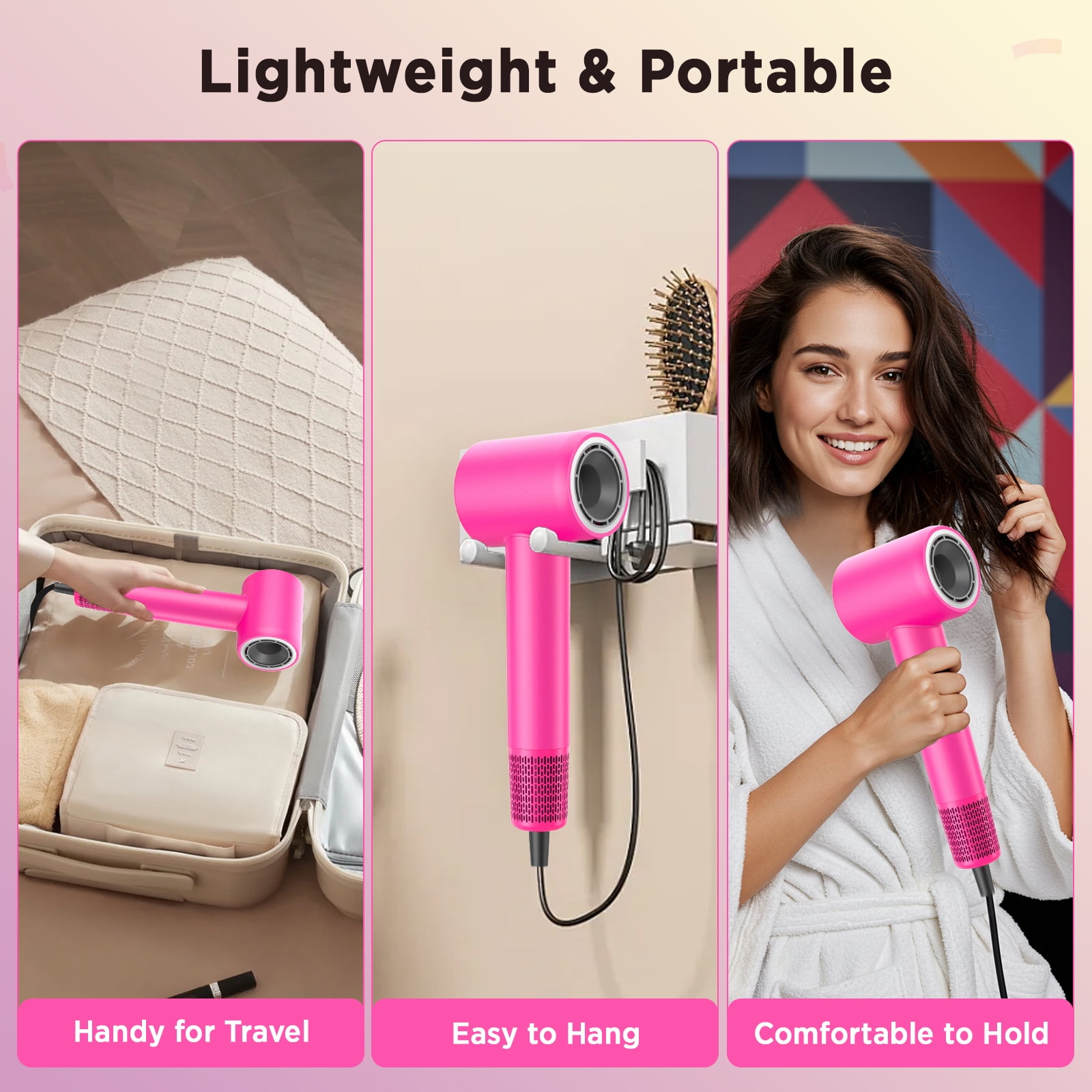 Hair Dryer, 110000 RPM Ionic Travel Blow Dryer Hair Care Fast Drying Gifts for Women, Pink