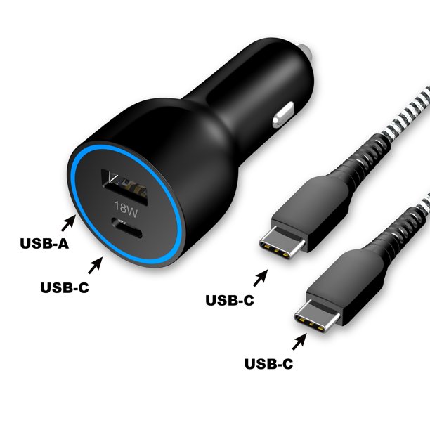onn. DualPort 18W Power Delivery Car Charging Kit with USBC Cable