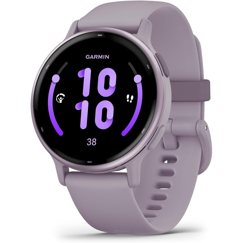 Garmin 010-02862-13 Vivoactive 5 Fitness Smartwatch, Orchid Bundle with Workout Cooling Sport Towel and Deco Essentials Wearable Commuter Front and Rear Safety Light| Official Garmin USA Dealer