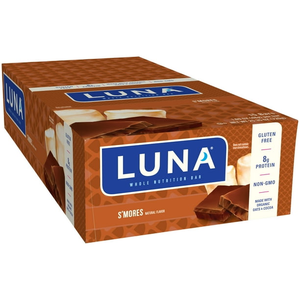 LUNA BAR Snack Bars, Gluten Free, S'mores Flavor, 15 Ct, 1.69 oz
