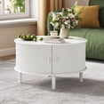 thumbnail image 6 of Round White Fluted Coffee Table with 360掳 Curved Sliding Doors and Solid Wood Legs, Mid-Century Modern Center Table, 6 of 7