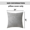 thumbnail image 5 of Set of 2 Striped Corduroy Euro Sham Large Throw Pillow Cover Decorative Cushion Cover for Bed, 24 x 24 inch, Light Grey, 5 of 14